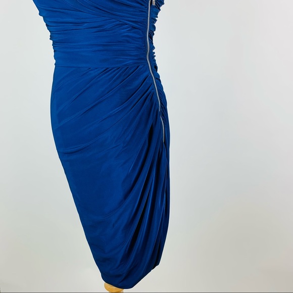 Eliza J Blue One Shoulder Ruched Cocktail Dress Sz 6 - Picture 8 of 12